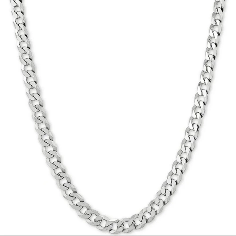 Curb Chain Necklace Sterling Silver Overlay 5mm x 18 inches